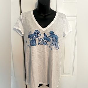 Lilly Pulitzer V-neck T-Shirt Dog SZ. Small White And Blue